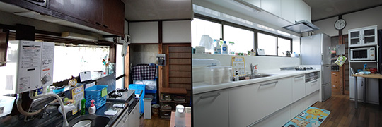 Before and after photos of kitchen in Japanese children shel